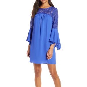 Lilly Pulitzer Royal Blue Crochet Yoke Bell Sleeve Shift Dress